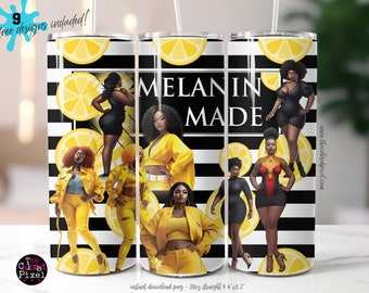Black Woman Lemonade Tumbler PNG: Melanin 20oz Skinny Tumbler (Digital Download)