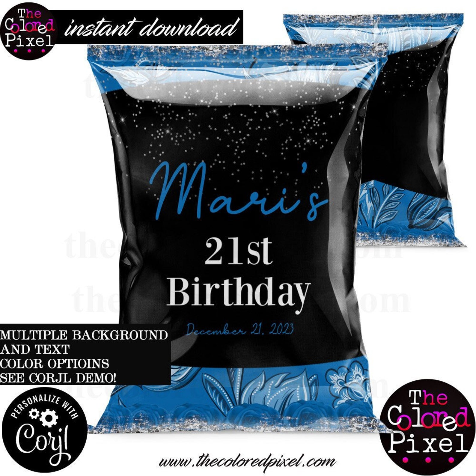 Editable Chip Bags Blue and Black Chip Bags Blue Paisley - Etsy