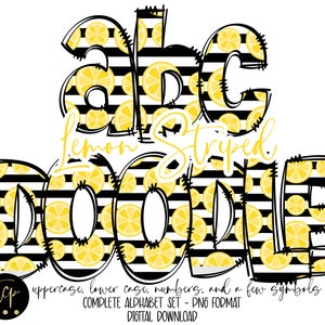 Doodle Letters PNG Alphabet Bundle, Hand Drawn Alpha Pack, Digital Download Sublimation Alphabet PNG, DTF Printable, Lemons doodle