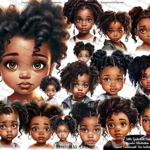 Little Black Girls PNG Clipart, cute Black Girl PNG Clipart Bundle, girls of color Black Girl Clip Art, Little girls with curls clipart 152
