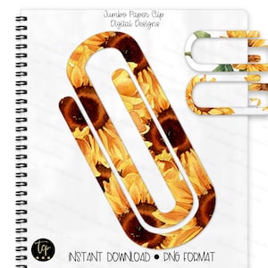 Jumbo Paperclip Sunflowers design, Jumbo Big Paper Clip pngs(5), Paperclips, Digital Sublimation pngs, 5 colors included, Instant download