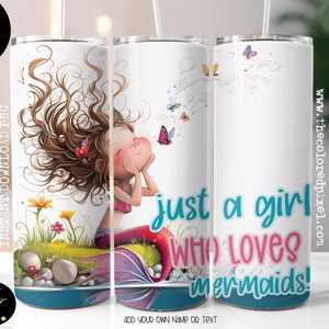 Nur ein Mädchen, das Meerjungfrauen liebt, Becher wickeln png, Sublimationsbecher wickeln, wunderliche Tumbler Wrap 20 Unze Skinny, PNG fügen Sie Ihren eigenen Namen hinzu