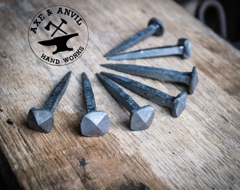 Hand Forged Square Rose Head Nails, Set of 4