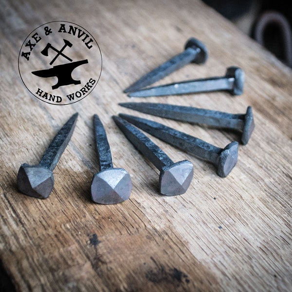 Hand Forged Square Rose Head Nails, Set of 4