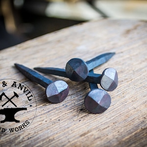 Hand Forged Round Rose Head Nails, Set of 4
