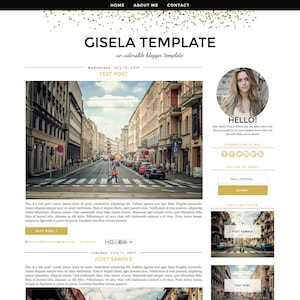 Blogger Vorlage - Gisela, Blog Design Template, Blogger Theme, Mobile Responsive, Gold, Glitzer, Schwarz und Weiß, Minimal, Feminin