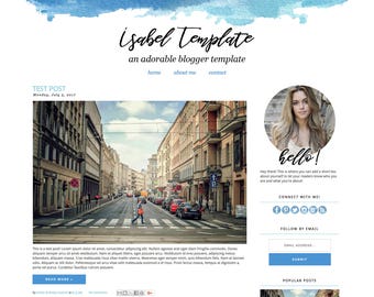 Plantilla blogger - Isabel, plantilla de diseño de blog, tema de blog, tema de blogger, responsivo móvil, verde azulado, acuarela, trazo de pintura, femenino