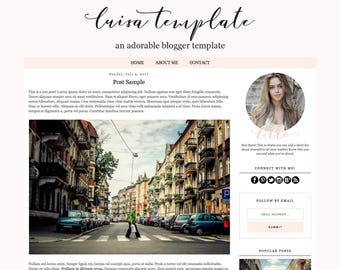 Blogger Template - Luisa, Blog Design Template, Blogger Theme, Mobile Responsive, Pink, Blush, Feminine, Modern, Elegant, Black and White