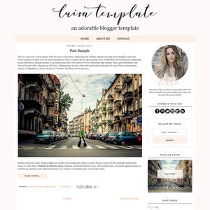 Blogger Template - Luisa, Blog Design Template, Blogger Theme, Mobile Responsive, Pink, Blush, Feminine, Modern, Elegant, Black and White