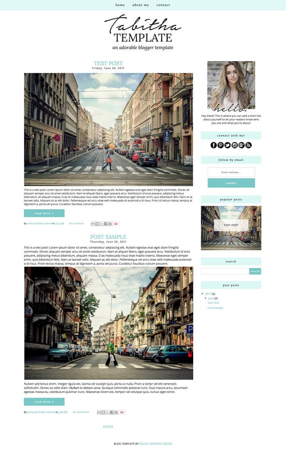 Blogger Template - Tabitha, Blog Design Template, Blog Theme, Blogger Theme, Mobile Responsive, Blue, Teal, Minimalist, Minimal, Feminine