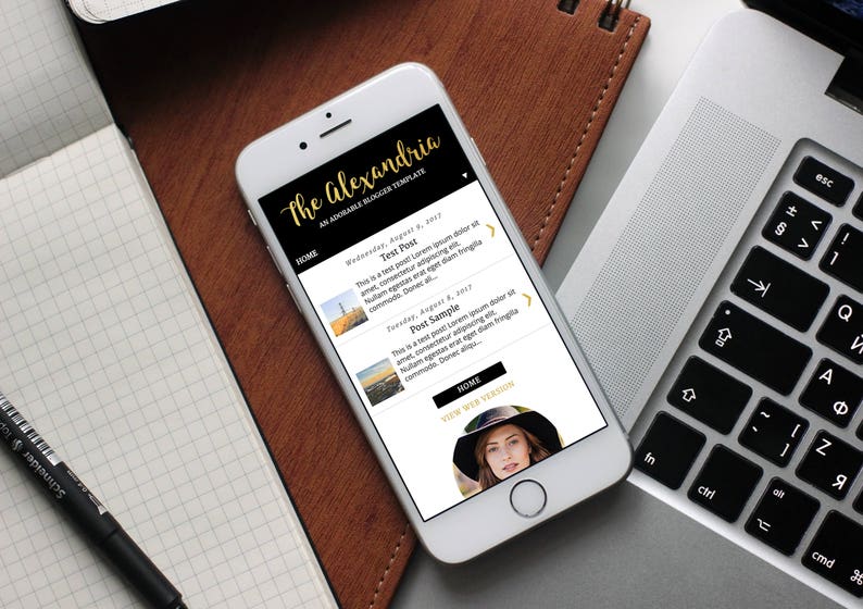 Plantilla de blogger - Alejandría, Plantilla de diseño de blog, Tema de blogger, Responsivo móvil, Oro, Blanco y negro, Moderno, Minimalista, Femenino imagen 3