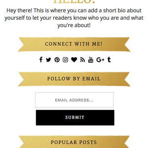 Puede incluir: Plantilla de sitio web con encabezado negro que muestra "The Alexandria" en escritura dorada. La plantilla incluye vistas previas de publicaciones de blog, una foto de una mujer e iconos de redes sociales.