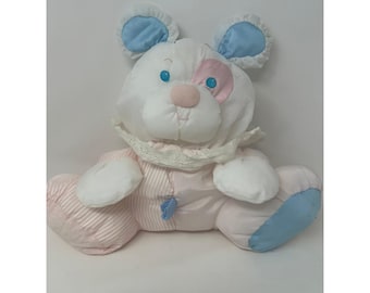 Vintage Fisher Price Puffalump Puppy Dog Plush Pink White Striped 1986 80s Toy