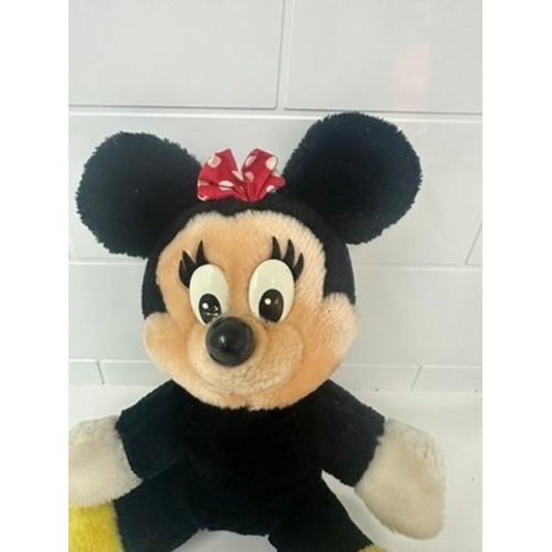 Vintage Disney Minnie Mouse Plush Stuffed Animal Red Polka Dot Bow 8 Inch image 2