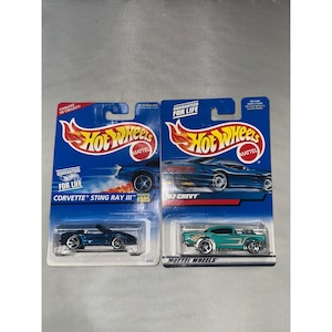 Hot Wheels Corvette Sting Ray III #595 & 57 Chevy Teal Flame Diecast Set Mattel