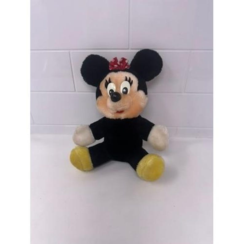 Vintage Disney Minnie Mouse Plush Stuffed Animal Red Polka Dot Bow 8 Inch image 1