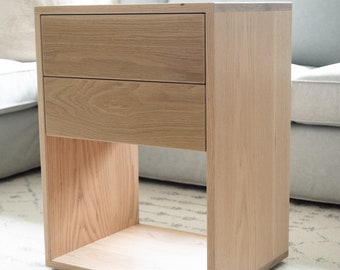 Modern Oak Double Drawered Night Stand