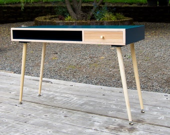 Painted Mid Century Modern Desk with Brass hardware