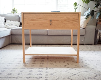 Modern Single Drawer White Oak Nightstand