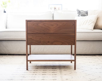 Modern Two Drawer Walnut Bedside Table and Nightstand