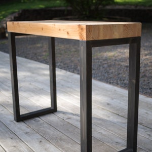 Color washed console table with rectangular legs