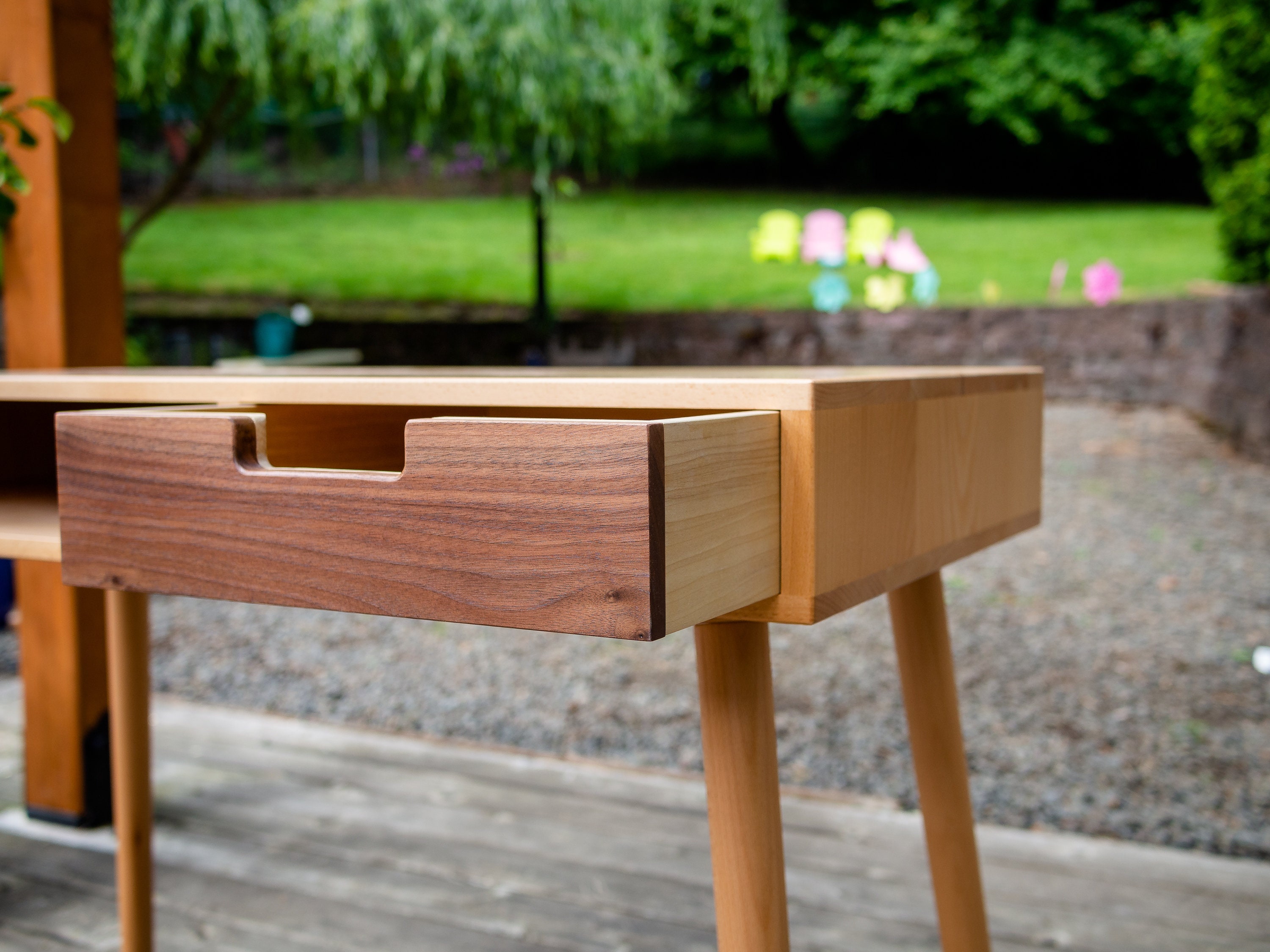 Beech Mid Century Modern Desk With Walnut Drawer - Etsy