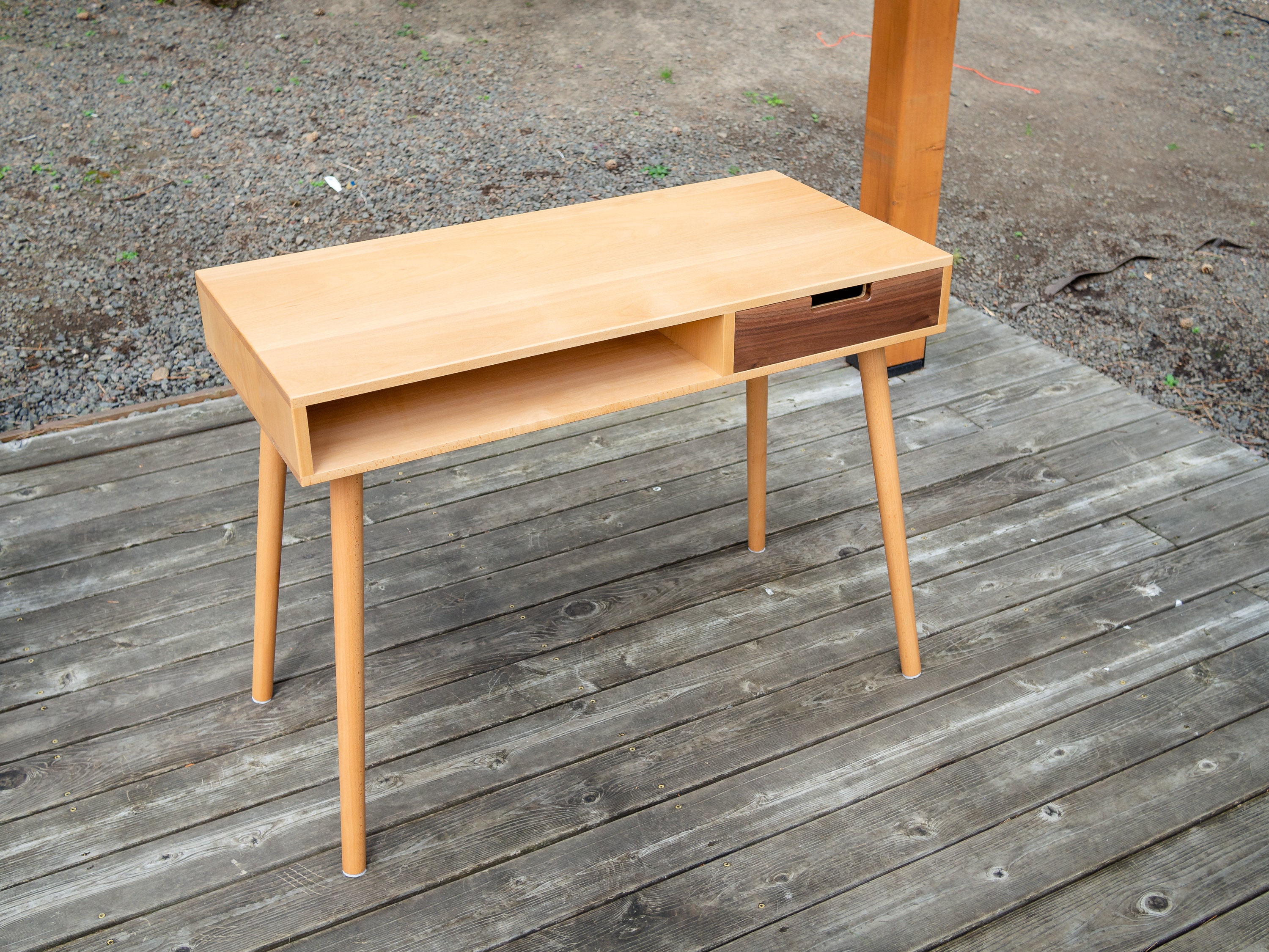 Beech Mid Century Modern Desk With Walnut Drawer - Etsy
