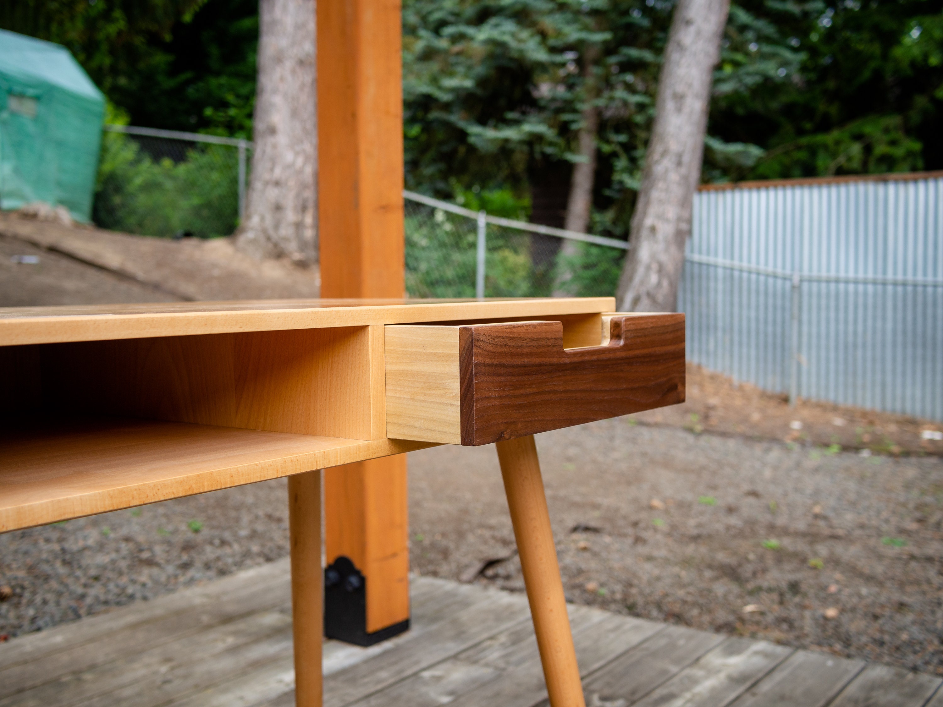 Beech Mid Century Modern Desk With Walnut Drawer - Etsy