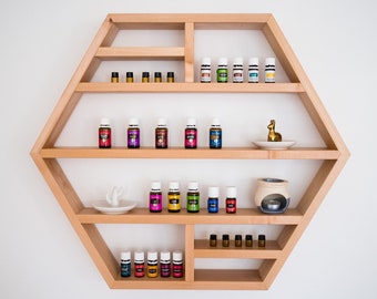 Large hexagon floating shelf, essential oils shelf, geometric shelf, floating shelf, hexagon shelf