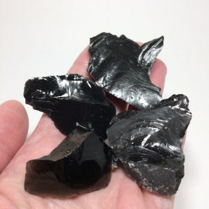 4 BLACK OBSIDIAN Crystals - Rough Stones - Raw - Natural - Volcanic Glass - Healing Crystals - Crystal Grid Stones - 64g