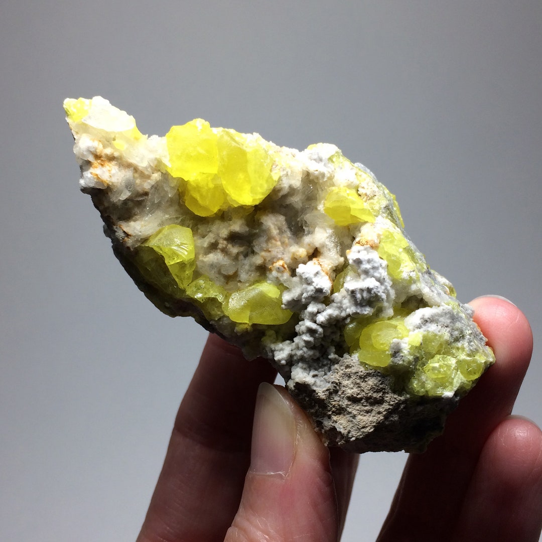 SULPHUR Mineral Specimen Crystals on Matrix Raw Sulfur Natural Mineral Collectible Healing