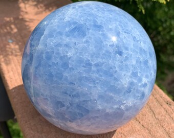 Large BLUE CALCITE SPHERE 105mm - Crystal Ball - Natural - Polished - Healing Crystal - Meditation Stone- Collectible- 3.4lb