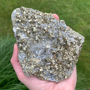 Large 1.9lb PYRITE And QUARTZ Crystal Cluster - Raw Mineral Specimen - Natural - Healing Crystal - Meditation Stone - Collectible
