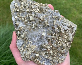 Large 1.9lb PYRITE And QUARTZ Crystal Cluster - Raw Mineral Specimen - Natural - Healing Crystal - Meditation Stone - Collectible