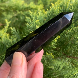 4&quot; BLACK OBSIDIAN Crystal Point - Natural Stone Tower/Obelisk- Polished Generator- Healing Crystal- Meditation Stone- Crystal Grid Stone 99g