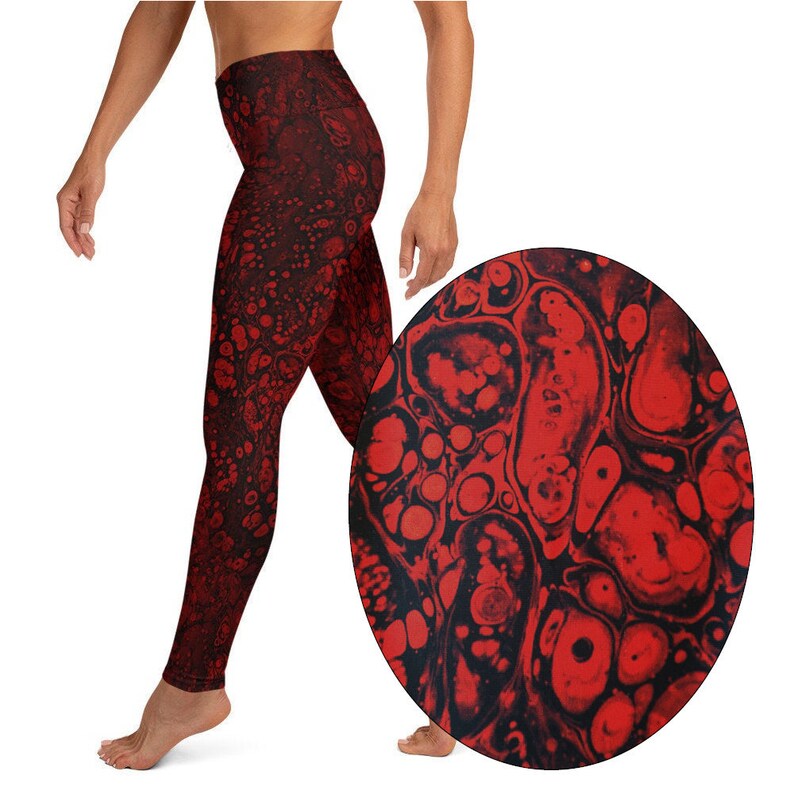 Black and Red Funky Tights Festival Leggings for Women Pattern Tights Red Blood Cell Leggings High Waist Yoga Pants Halloween Leggings