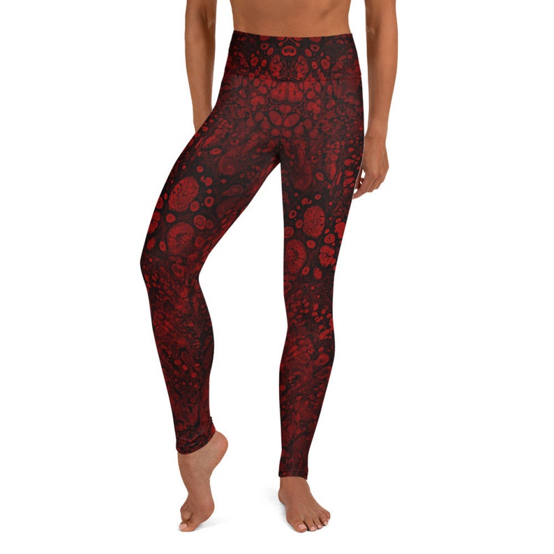 Black and Red Funky Tights Festival Leggings for Women Pattern Tights Red Blood Cell Leggings High Waist Yoga Pants Halloween Leggings