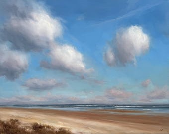 Original Oil Coastal Painting-Ocean Waves and Sky