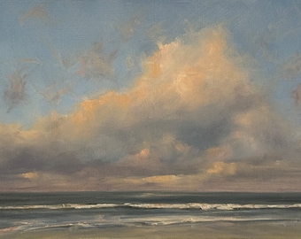 Original 5 X 8.5 Inch Impressionistic Oil Seascape Painting