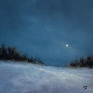 Original 5 X 5 Inch Oil Winter Landscape Painting