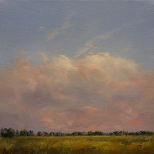 Original Oil 8 X 8 Inch Impressionistic Oil Landscape Painting on Canvas, &quot;June Skies&quot;