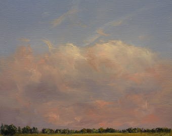 印象派風雲風景画、オリジナル油絵、6×8インチ、キャンバスパネルに
