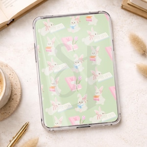 Tarjeta Kindle con diseño de conejito de menta leyendo, inserto para lectores electrónicos. Cartulina.