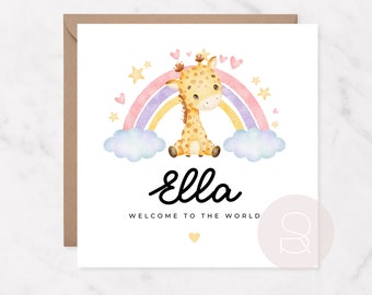 Personalised Baby Welcome to the World Card, Baby Giraffe Card, New Baby Card SR017