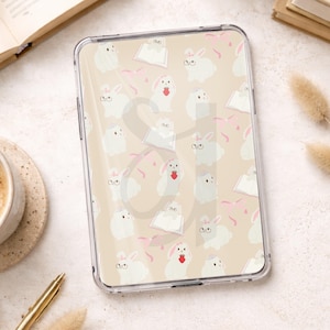 Tarjeta Kindle con diseño de conejito beige leyendo, inserto de cartulina para lectores electrónicos.