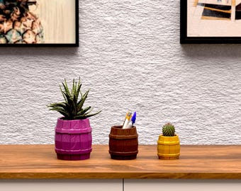 Wine Barrel Planter STL | Farmhouse Succulent Pot | Whiskey Barrel 3D Digital File