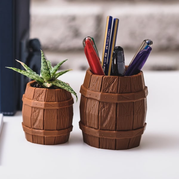 Brewmaster's Aged Keg Pot, 3D Printed Succulent Planter, Old barrel shaped pen holder, Small cactus planter