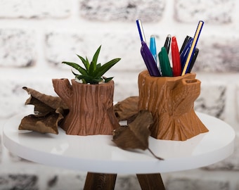 3D Printed Tree Stump Planter: Desk Pen & Brush Holder