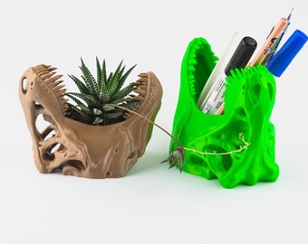 T-Rex Succulent Planter & Pen Holder, Children School Accessory, 3D Printed Office Decor, Christmas gift idea for her or him