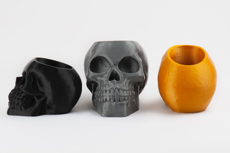 Human Skull Planter, Halloween Succulent Planter, 3D Printed Head Plant Pot, Spooky garden decoration, Creepy Makeup Brush Holder image 6